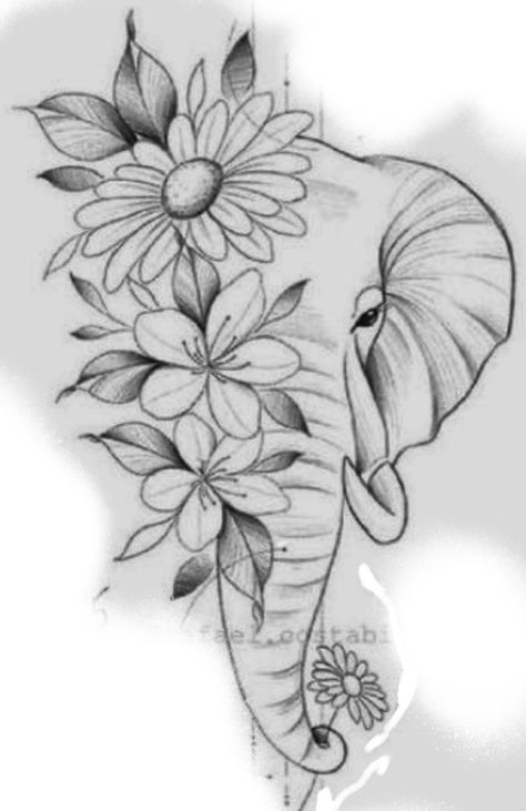 Shoulder Elephant Tattoos For Women, Medium Elephant Tattoo, Elephant Side Tattoo, Elephant Drawing With Flowers, Thigh Elephant Tattoo Women, Elephant Rose Tattoo, Elephant Tattoo Cover Up, Elephant Flower Tattoo Design, Elephant And Flowers Tattoo