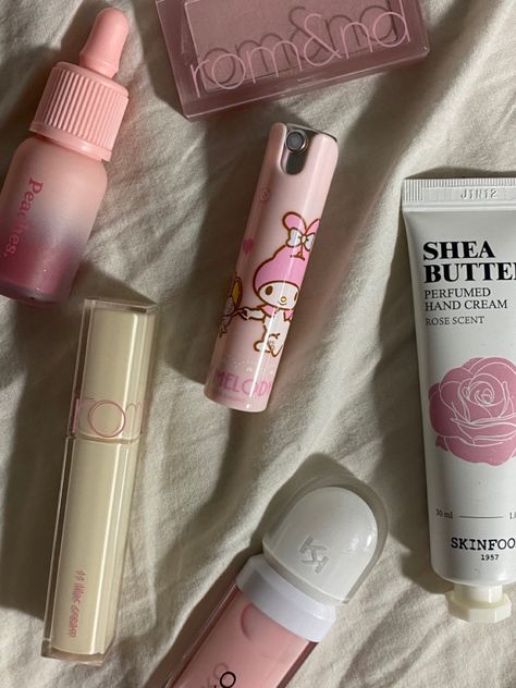 #pink #jinloveclub #eatinghao #yesstyle #kikomilano #peripera #romand #sanrio #mymelody #liptint #yesstyleinfluencers Romand X Sanrio, Sanrio Mymelody, Girly Makeup, Fav Color, Kiko Milano, Rose Scented Products, Influencers Fashion, Cream Roses, Strawberry Blonde