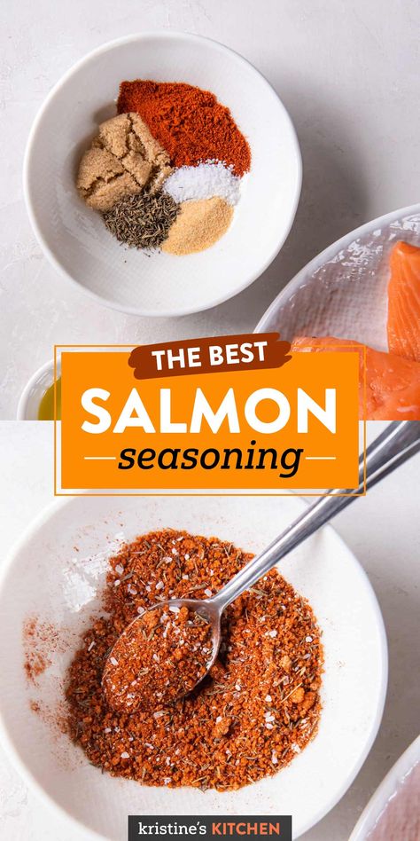 This simple Salmon Seasoning recipe brings the best flavor to salmon! Easy, healthy, and perfect for grilled salmon, air fryer salmon or baked salmon. Seasoning For Salmon Air Fryer, Seasoning For Grilled Salmon, Salmon Recipes Seasoning, Salmon Spices Rub, Season Salmon Air Fryer, What To Season Salmon With, Seasoning For Salmon On The Grill, Seasoning Salmon Baked, Healthy Salmon Seasoning