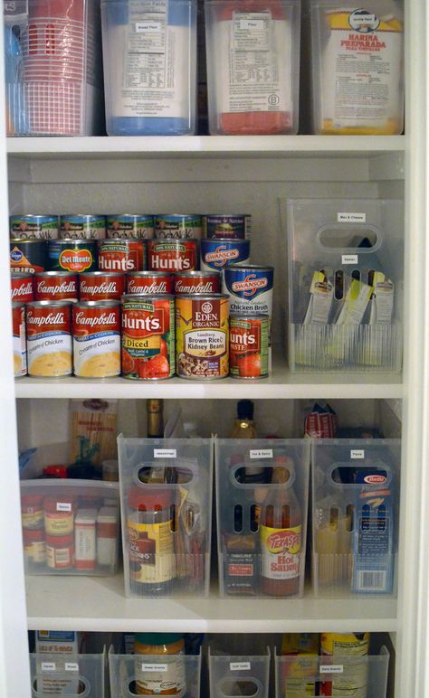 love the idea of using inexpensive file boxes to hold pantry supplies by function (pizza kit, pasta kit, asian, etc.) Organized Pantry, Pantry Organisation, Household Organization, Home Organisation, Pantry Storage, Pantry Organization, Kitchen Pantry, Life Organization, Organizing Your Home