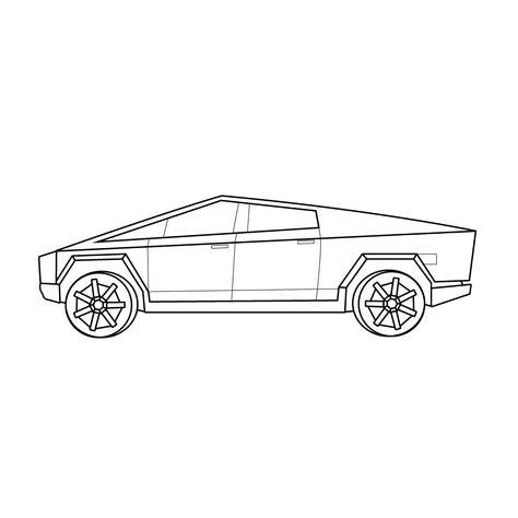 Line Drawing Of The Tesla Cybertruck Pickup Truck- side view . Download svg vector file from vectoy.com Drawing Side View, Tesla Truck, Car Coloring Pages, Dr Seuss Crafts, Tesla Cybertruck, Minions Wallpaper, Summer Tattoo, Solar Car, Industrial Design Furniture