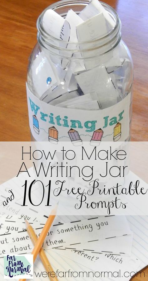 Make A Writing Jar (Plus 101 Prompts to Fill it!).    The idea here is to have a jar full of writing prompts, the ones I’ve included have a big range. I tried to include thought-provoking, serious, funny and creative,  so that each time they reach into the jar they’ll be challenged with a different kind of writing and style. Blog Prompts, Thankful Jar, Writing Games For Kids, Printable Writing Prompts, Journal Jar, Morning Writing, Creative Writing For Kids, John Dewey, Journal Topics