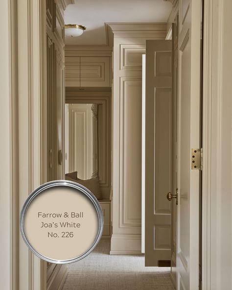 Black Sheep Interior Design | We fell in love with @farrowandball Joa's White for the principal bedroom's walk in closet on project #BSIDdunbar. With its subtle pink… | Instagram White Farrow And Ball Paint, Farrow Ball Joa's White, Joas White Farrow And Ball Hallway, Joas White Farrow And Ball Kitchen, Farrow And Ball Taupe, Joas White Farrow And Ball Living Rooms, Dressing Room Colours, Colourful Dressing Room, Off White Farrow And Ball