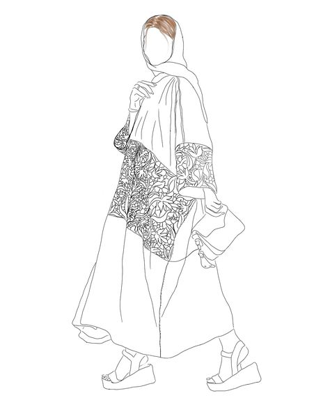 Abaya Illustration Drawing, Abaya Illustration, Islamic Modest Fashion, Fashion Sketches Men, Fashion Model Drawing, Fashion Infographic, Dress Sewing Patterns Free, Crazy Dresses, Unusual Clothes