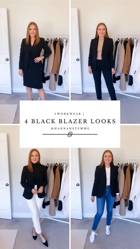 4 Ways To Style A Black Blazer - Oh What A Sight To See How To Style Black Blazer Work Outfits, Interview Outfit Black Blazer, Looks With Black Blazer, Black Blazer Capsule Wardrobe, Professional Outfits Women Black Blazer, Business Casual Outfits Black Blazer, Ladies Black Blazer Outfits, Black Blazer Interview Outfit, Black Blazer Business Outfit