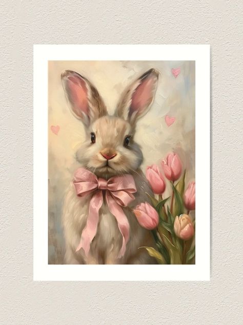 "Coquette Painting" Art Print for Sale by 1StickerShop | Redbubble Coquette Painting, Chocolate Flan, Bunny Artwork, Flan Recipe, Bunny Painting, Animal Images, Rabbit Painting, Marjolein Bastin, Easter Parade