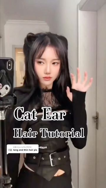 Fox Ear Hairstyle, Cat Ears Hairstyle Short Hair, Cat Ear Hair Tutorial, Cat Ears Hairstyle Tutorials, Cat Ears With Hair, Cat Ear Buns, Cat Ears Hairstyle, Cat Hairstyle, Makeup Tutorial Asian