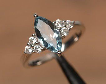 Sparkly Rings, Elegant Rings, Blue Aquamarine Ring, March Birthstone Ring, Marquise Ring, Alexandrite Ring, Engagement Rings Marquise, Aquamarine Engagement Ring, London Blue Topaz Ring