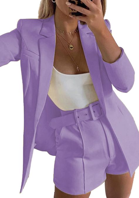 PRICES MAY VARY. ★NOTICE -- This Blazer Shorts Set is a little small,and the fabric has no stretchy. If you are petite, just take your usual size, if you have big breasts or hips,or you prefer wear loose and casual,pls order it go up One or Two Size,thanks Imported Pull-On closure Dry Clean Only 🌟Women blazer shorts set 2 piece outfits,casual blazer jacket,lapel collared,open front blazer comes with long sleeve,fashion belt shorts with pockets suit sets.Casual and business work office suits 🌟M Blazer E Short, Blazer Suit Women, Red Swimwear, Vintage Swimsuits, Summer Suits, Blazer And Shorts, Casual Blazer, Cardigan Fashion, Blazer Fashion