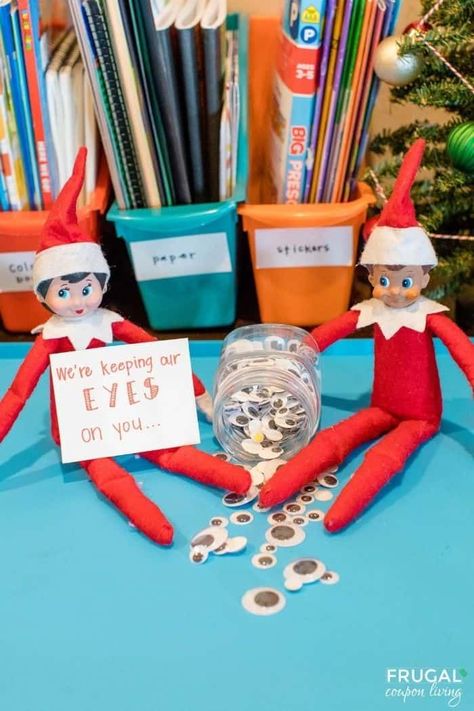 Guess who has his eyes on you? Elf on the Shelf googly eyes ideas and all the Elf on the Shelf eyes questions you have, answered! Googly Eyes ideas for Elf on a Shelf plus new Elf on the Shelf ideas daily plus free Elf on the Shelf printables. #FrugalCouponLiving #ElfontheShelf #ElfontheShelfIdeas #ElfIdeas #funnyelfideas #funnyelfontheshelf #elfprintables #freeelfprintables #printables #freeprintables #ElfonaShelf #ScoutElfIdeas Elf On Shelf Eyes On You, Elf On The Shelf Ideas Googly Eyes, Elf On The Shelf Eyes On You, Elf Eyes On You, Elf Google Eyes, Elf On The Shelf Googly Eyes, Elf On The Shelf Printables, Elf Classroom, Elf Printables