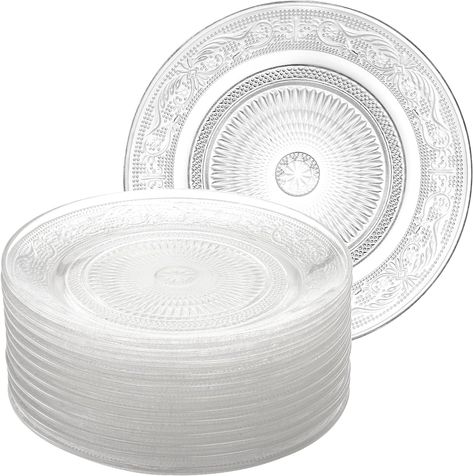 Amazon.com | Frcctre 12 Pack Glass Salad Plates, 7 Inches Glass Fruit Dessert Plates, Clear Glass Appetizer Dinnerware Set with Beautiful Carved Pattern, Dishwasher Safe: Salad Plates Glass Fruit, Fruit Dessert, Dessert Plates, Glass Plates, Fruit Desserts, Dinnerware Set, Salad Plates, Dessert Plate, Plate Sets