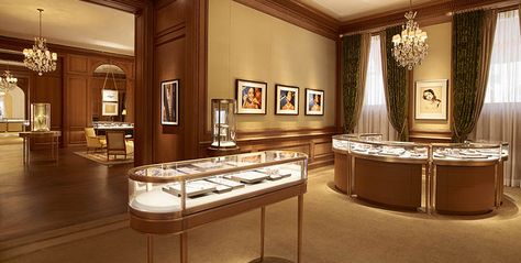 Gold Shop Design, Jewelry Shop Interior, Cartier Boutique, Jewellery Store Design, New York Mansion, Luxury Jewelry Shop, Jewelry Showroom, Jewelry Store Interior, Luxury Jewelry Store