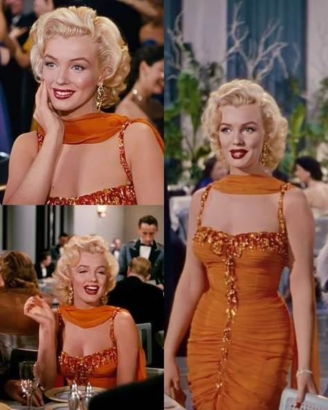 Marilyn Monroe Gentlemen Prefer Blondes Outfits, Marilyn Monroe Outfits Halloween, Marilyn Monroe Iconic Dress, Gentlemen Prefer Blondes Outfits, Marylin Monroe Costume Halloween, Gentlemen Prefer Blondes Costumes, Hawks Costume, Iconic Dresses Movies, Marilyn Monroe Orange