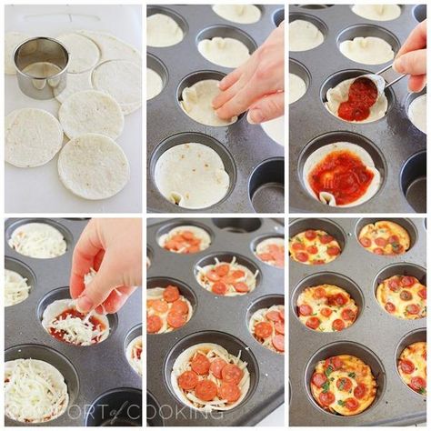 Easy Mini Tortilla Pizzas http://www.thecomfortofcooking.com/2014/04/easy-mini-tortilla-pizzas.html Mini Pizzas With Tortillas, Mini Pizza Tortilla, Small Tortilla Wrap Recipes, Pizza Cups, Pizza Wraps, Mini Pizzas, Snack Hacks, Pizza Muffins, Tortilla Pizza