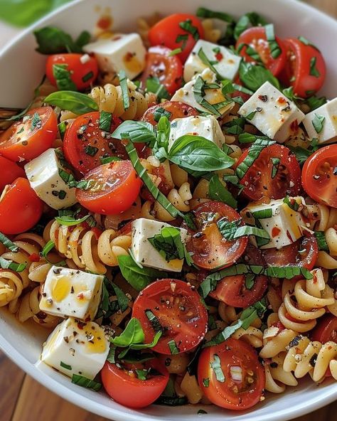 Avani Recipes, Caprese Pasta Salad Recipes, Ensalada Caprese, Yummy Veggies, Pasta Salad Ingredients, Caprese Pasta Salad, Caprese Pasta, Diet Recipes Easy, Miracle Whip