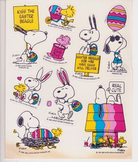 Vintage Hallmark Snoopy Woodstock Easter Sticker Sheet Peanuts *Yellowing* Hallmark Stickers, Peanuts Easter, Easter Beagle, Snoopy Vintage, Snoopy Easter, Peanut Gang, Woodstock Snoopy, Vintage Snoopy, Peanuts Cartoon