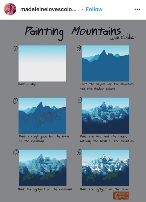 Painting Mountains, Digital Art Tips, Digital Art Tutorials, Mountain Drawing, Digital Painting Techniques, Concept Art Tutorial, Digital Art Beginner, Landscape Paintings Acrylic, Art Help