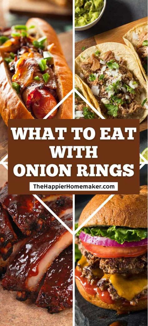 Wondering what to eat with onion rings? Your options are pretty much limitless! From sauces, other side dishes, and main dishes, we have the best pairings for this classic crispy side! Healthy Sides For Burgers, Portobello Mushroom Burger, Tapenade Recipe, Bbq Baby Back Ribs, Grilled Portobello, Classic Grilled Cheese, Popular Side Dishes, Mushroom Burger, Crispy Onions