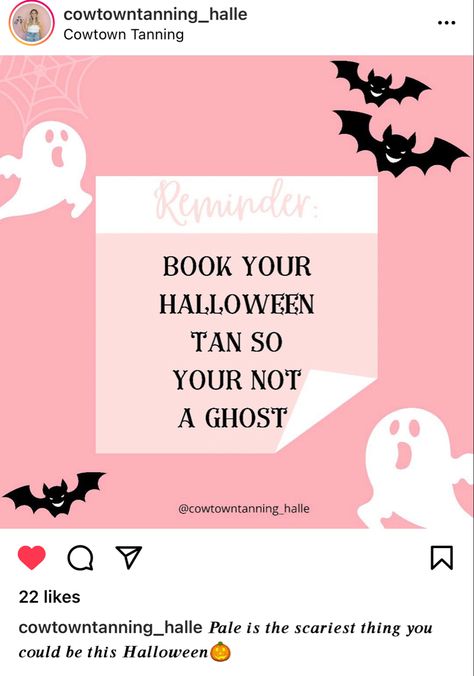 October Tanning Quotes, Spray Tan Marketing October, Spray Tan Marketing Halloween, Spooky Esthetician Posts, Halloween Spray Tan, Spray Tan Models Needed, Fall Spray Tan Quotes, Tanning Salon Social Media Posts, Bronzed Brunette