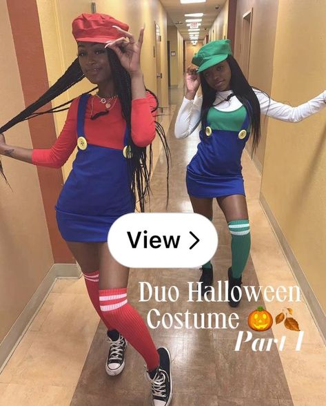 Lemon8 · Duo Halloween Costume 🎃🍂 · @Liaa🤍 Nose Makeup, Duo Costumes, Cartoon Costumes, Duo Halloween Costumes, Matching Costumes, Costume Ideas, Halloween Costume, Halloween Costumes, Nails