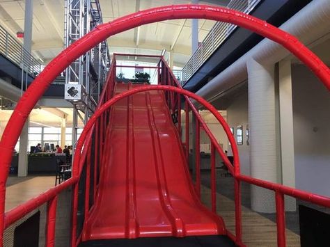 Youtube Headquarters Makerspace Design, Contemporary Office Space, Office Space, Work Space, Stairs, Signs, Building, Twitter, Blue