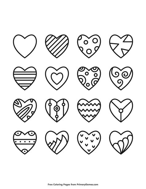 Heart Coloring Pages Free Printable, Valentine’s Day Doodles, Cute Heart Doodles, Valentine Drawings, Valentines Doodles, Mini Coloring Pages, Heart Coloring Page, Heart Doodles, Valentines Day Doodles