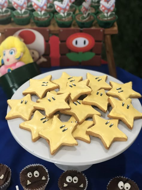 Mario Baked Goods, Mario Second Birthday, Mario Movie Party, Mario Party Cupcakes, Mario Third Birthday Party, Super Mario Desserts, Mario Kart Party Ideas, Mario Themed Food, Super Mario Food