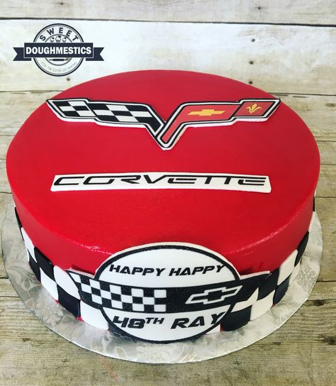 Corvette Cake by Sweet Doughmestics Corvette Cake Ideas, Corvette Cakes For Men, Corvette Birthday, Corvette Cake, Party Decorations For Adults, Car Cakes For Men, 75 Birthday Cake, Racing Cake, Party Food Bar