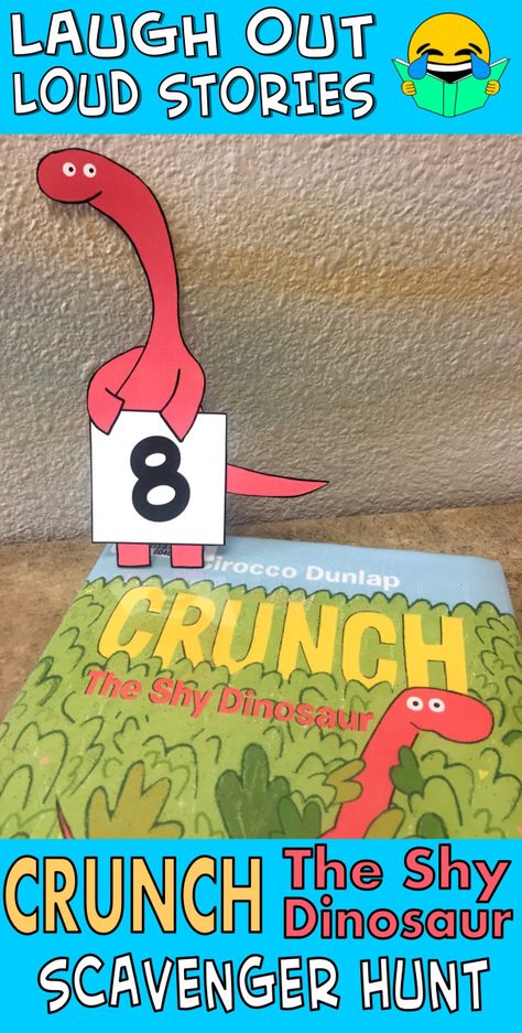 "Crunch The Shy Dinosaur" Scavenger Hunt Dinovember At The Library, Dinosaur Scavenger Hunt, Library Program Ideas, Preschool Scavenger Hunt, Preschool Classroom Themes, Passive Programming, Dinosaur Crafts Preschool, Dinosaur Activity, Children's Book Week