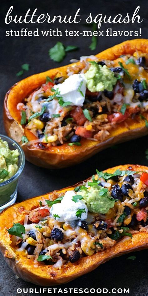 Southwest Butternut Squash, Rice Stuffed Squash, Optavia Butternut Squash Recipes, Butternut Squash And Black Bean Tostadas, Double Stuffed Butternut Squash, Stuffed Butternut Squash Ground Turkey, Macro Friendly Butternut Squash Recipes, Eggplant Butternut Squash Recipes, Butternut Squash With Ground Turkey