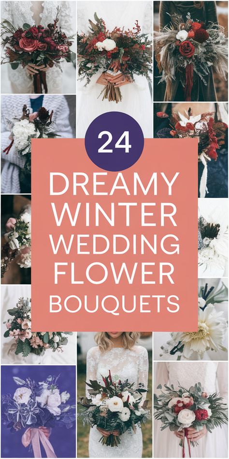 24 Inspiring Winter Wedding Flower Bouquets Home Made Wedding Bouquets, Winter Flower Centerpieces, Winter Wedding Bridal Bouquet, February Wedding Bouquets, Winter Wedding Floral Centerpieces, Winter Wedding Bouquet Evergreen, January Flower Arrangements, December Bouquet, December Wedding Flowers