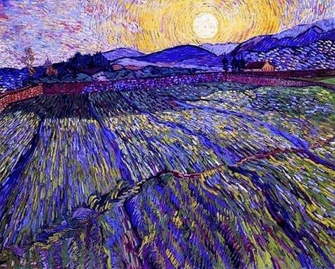 Lavender Fields with a Rising Sun Vincent Van Gogh (1853-1890) Van Gogh Landscapes, Artist Van Gogh, Moon Artwork, Vincent Van Gogh Art, Vincent Van Gogh Paintings, Arte Van Gogh, Art Van, Van Gogh Paintings, Van Gogh Art