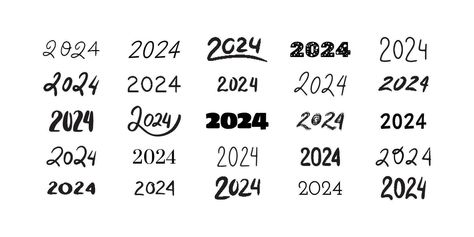 2024 lettering collection. Set of 2024 Happy New Year hand drawn symbols. Number template, logo, poster, greeting card design. 2024 Logo Number, 2024 Lettering Design Numbers, 2024 Number Design, Fancy Numbers, Journal 2023, Logo P, Latest Fonts, Trendy Fonts, Number Templates