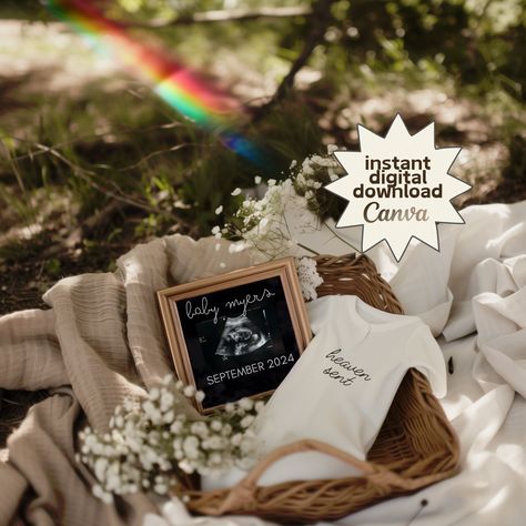 Rainbow Pregnancy Announcement Digital, Rainbow Baby Announcement Digital, IVF Baby Announcement, Simple Outdoor Baby Reveal Announcement Ivf Baby Announcement, Rainbow Pregnancy Announcement, Neutral Template, Ivf Pregnancy Announcement, Baby Announcement Digital, Announcement Pictures, Rainbow Baby Announcement, Ivf Pregnancy, Pregnancy Announcement Template