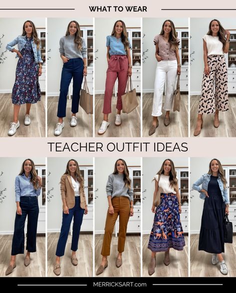 Mix and Match Teacher Outfit Ideas - Merrick's Art Teacher Appropriate Outfits, Casual Teacher Outfits, School Teacher Outfit, Art Teacher Outfits, Teacher Outfit Ideas, Appropriate Outfits, Teacher Outfits Elementary, Winter Teacher Outfits, Teacher Attire