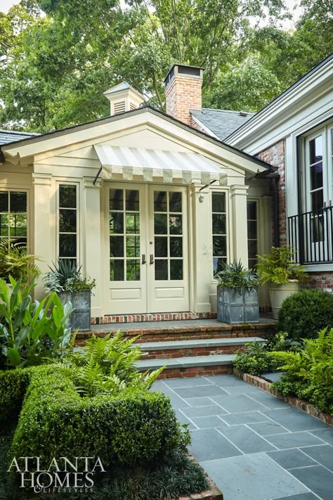 Vintage Sunroom, Blue And White Home, Hidden Potential, Side Porch, Atlanta Homes, Georgian Homes, Sunrooms, Garden Pathway, White Home