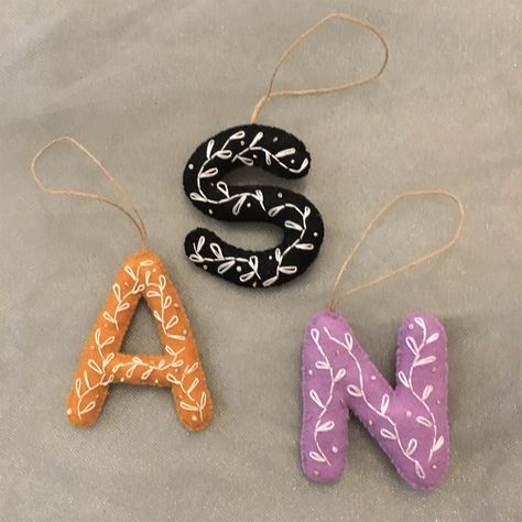 Alphabet Ornaments, Felt Alphabet, Baby Naming, Letter Ornaments, Unicorn Ornaments, All Letters, Felt Beads, Embroidered Felt, Embroidery Alphabet