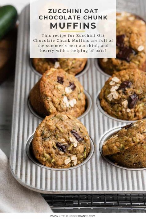 Zucchini Oatmeal Muffins, Oats And Chocolate Chips, Chocolate Chunk Muffins, Oats And Chocolate, Zucchini Bread Muffins, Banana Zucchini Muffins, Zucchini Oatmeal, Oatmeal Chocolate Chip Muffins, Zucchini Recipes Dessert