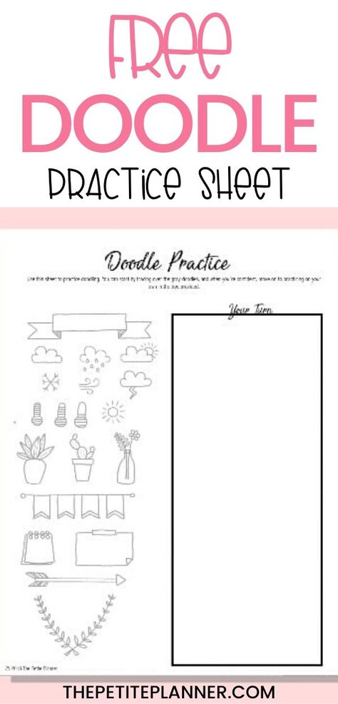 What’s more fun than doodling in your bullet journal? You will love this practice sheet and find a good use for the doodles included. Learn to doodle plants, clouds, arrows, and more! #bulletjournal #doodling #howto #doodle #bulletjournaldoodles Easy Doodling, Learn To Doodle, Doodle Plants, Printable Bullet Journal, Doodling Ideas, Fun Doodles, Free Doodles, Creative Writing Ideas, Goals Bullet Journal