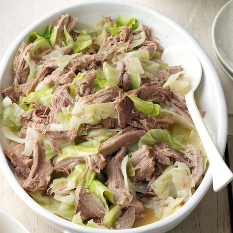 My slow cooker pork has four ingredients and less than 10 minutes of prep. The result tastes just like the kalua pork slow-roasted all day in an underground oven. —Rholinelle DeTorres, San Jose, California Slow Cooker Kalua Pork, Pork Cabbage, Kalua Pork, Pork And Cabbage, Cabbage Recipe, Hawaiian Food, Slow Cooker Pork, Potluck Recipes, Cabbage Recipes