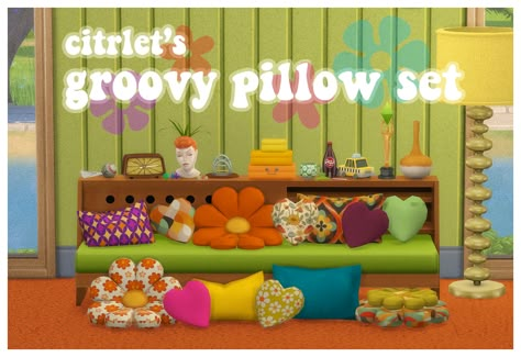 Sims 4 Groovy Furniture, Sims 4 Pillows Cc Maxis Match, Sims 4 Colorful Furniture Cc, Sims 4 Cas Prompts, Sims 4 Cc Weird Core, 70s Sims 4 Cc Furniture, Sims 4 70s Cc Furniture, Sims 4 Cc Outdoor Decor, Sims 4 Maximalist Cc