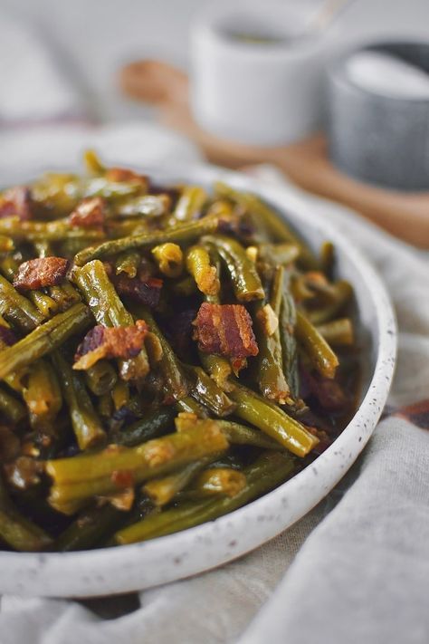 Southern Green Beans - KendellKreations Soul Green Beans, Green Beans Bbq, Crock Pot Southern Green Beans, Homestyle Green Beans, Peruvian Green Beans, Southern Green Beans Canned, Home Style Green Beans, Honey Butter Green Beans, Braised Green Beans