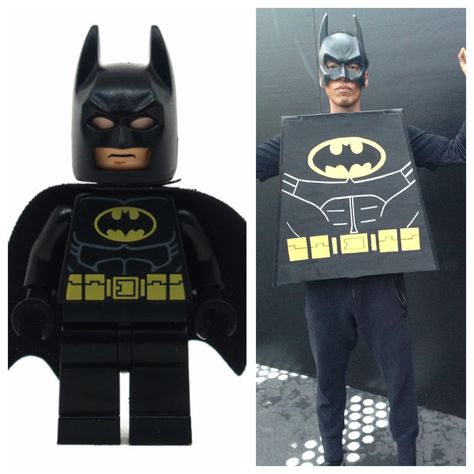 | Lego Batman Costume DIY | Pink Lego Batman, Lego Batman Costume, Lego Costume Diy, Lego Costumes, Batman Pumpkin, Batman Costume Diy, Batman Diy, Batman Halloween, Lego Costume