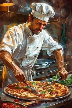 Pizza Painting, Chef Pictures, Jw Library, Cute Wallpapers For Android, Cook Kitchen, Pizza Chef, Realistic Cartoons, Kitchen Canvas, Check On Me