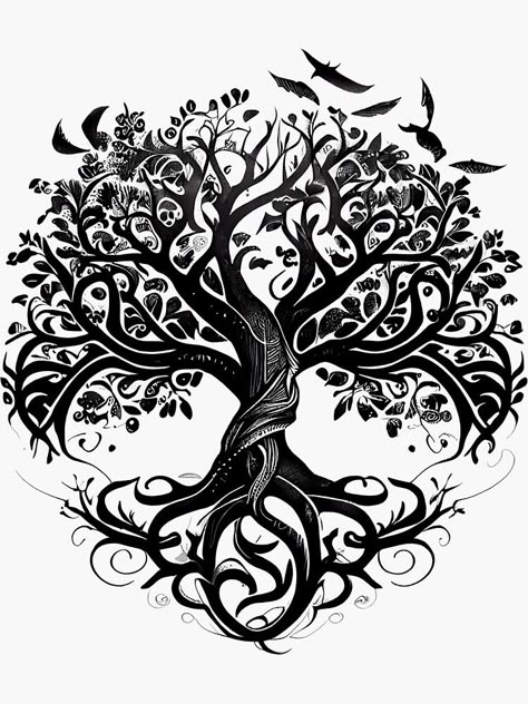 Celtic Tree Of Life Tattoo Feminine, Tree Of Life Clipart, Crow Tattoos, Yggdrasil Tattoo, Yggdrasil Tree, Vikings Tattoo, Family Tattoo Designs, Jobs In Art, Crow Tattoo