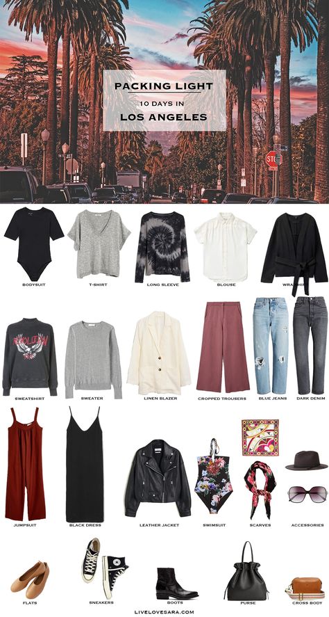 What to pack for Los Angeles packing list | Los Angeles Outfit Ideas | What to Wear in Los Angeles | California Packing list | Spring Packing List | California Outfit Ideas | What to Wear in the California | Packing Light | Capsule Wardrobe | travel wardrobe | Fall packing list | travel capsule | livelovesara Los Angeles Outfits February, Los Angeles Trip Outfits, Los Angeles Style 2023, Los Angeles Night Out Outfit, Los Angeles Vacation Outfits, Outfits For Los Angeles Vacation, Los Angeles Packing List, Los Angeles Style Outfits, Outfits For Los Angeles