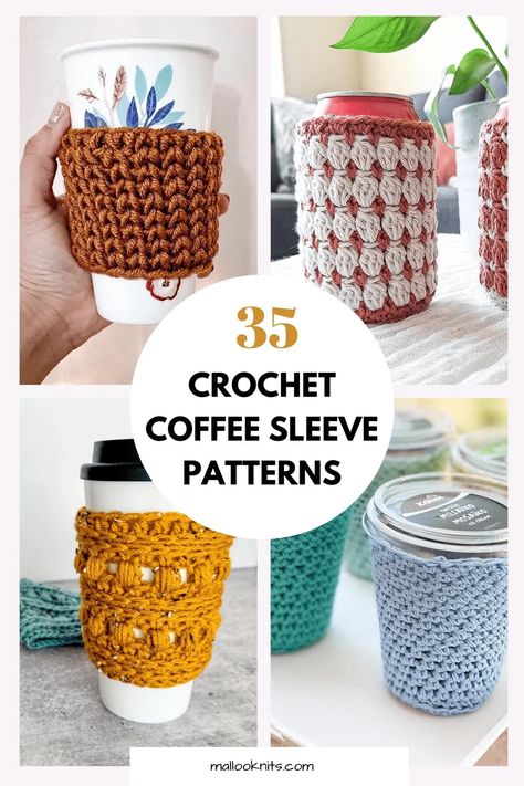 35 Free Crochet Cup Cozy Patterns - mallooknits.com Free Crochet Cup Cozy, Crochet Patterns For Blankets, Cup Sleeve Pattern, Coffee Sleeve Pattern, Free Crochet Baby Blanket Pattern, Free Crochet Baby Blanket, Coffee Cozy Pattern, Cup Cozy Crochet Pattern, Crochet Travel