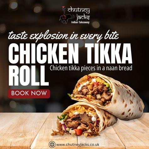 Our Chicken Tikka Roll is the perfect combination of tender chicken tikka pieces wrapped in soft naan bread, creating a flavor-packed experience that will leave you craving for more! www.chutneyjacks.co.uk/ 01296715055 #Lovecurry #Chutneyjacks #Winslow #Buckingham #SteepleClaydon #Quainton #Calvert #GreatHorwood #Swanbourne #Indian #IndianTakeaway #Curry #Food #prestigeseries Chicken Tikka Roll, Curry Food, Bread Roll, Naan Bread, Tender Chicken, Chicken Tikka, Chicken Tenders, Naan, Chutney