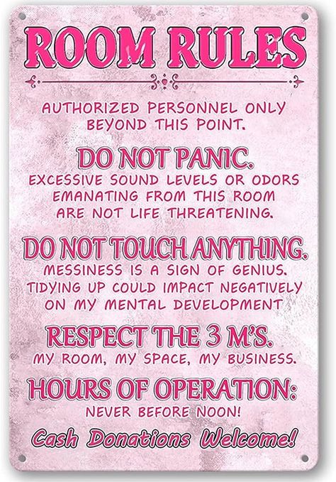 Amazon.com: Pink Room Decor For Teen Girls Room Rules Sign Bedroom Door Decor Cute Stuff Fun Room Signs For Teen Girl Aesthetic Cool Preppy Things Decorations For Bedroom Funny Metal Tin Sign 12 X 8 Inch : Baby Pink Teen Girl Bedroom, Room Rules, Teen Room Designs, Preppy Bedroom Decor, Room Decor For Teens, Preppy Bedroom, Diy Room Decor For Teens, Easy Diy Room Decor, Dream Bedroom Inspiration