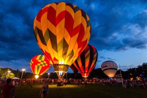 This Magical Hot Air Balloon Glow In Connecticut Will Light Up Your Summer Things To Do In Connecticut, Beautiful Fountains, Carnival Lights, Night Fireworks, Kentucky Derby Fashion, Balloon Glow, Connecticut Travel, Fun Trips, Air Balloon Festival